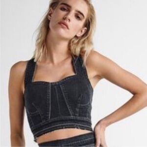 Baja East Hudson Small denim Crop top bustier in faded black